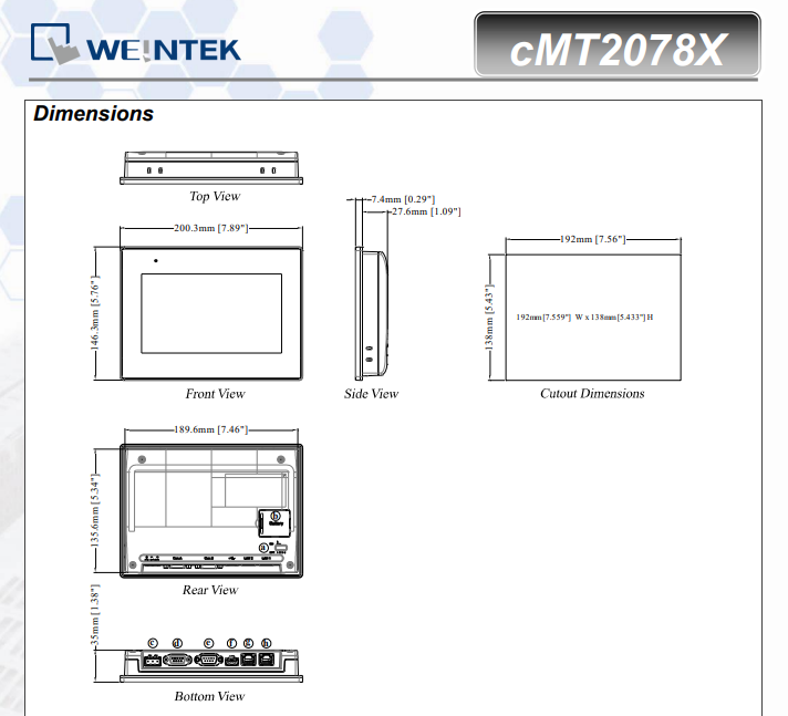 dimension cMT2078X
